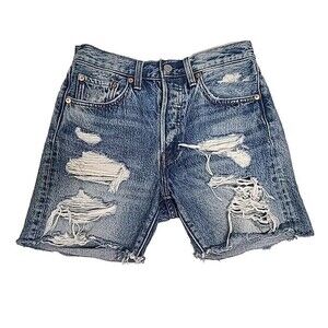Levi's High Rise Button Fly Denim Jean Shorts 5" Distressed Light Blue Size 26